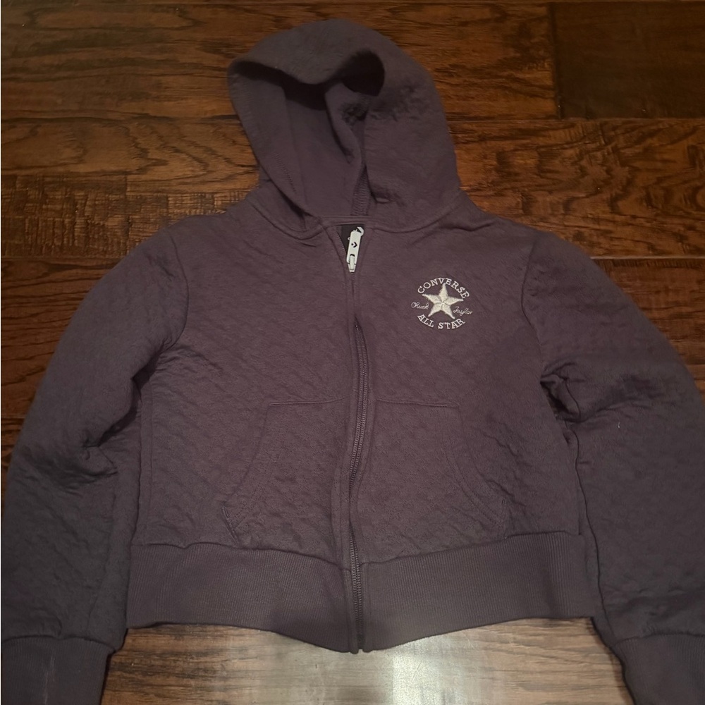 Converse Girls' Quilted Zip Hoodie in Grey - Picture 3 of 5